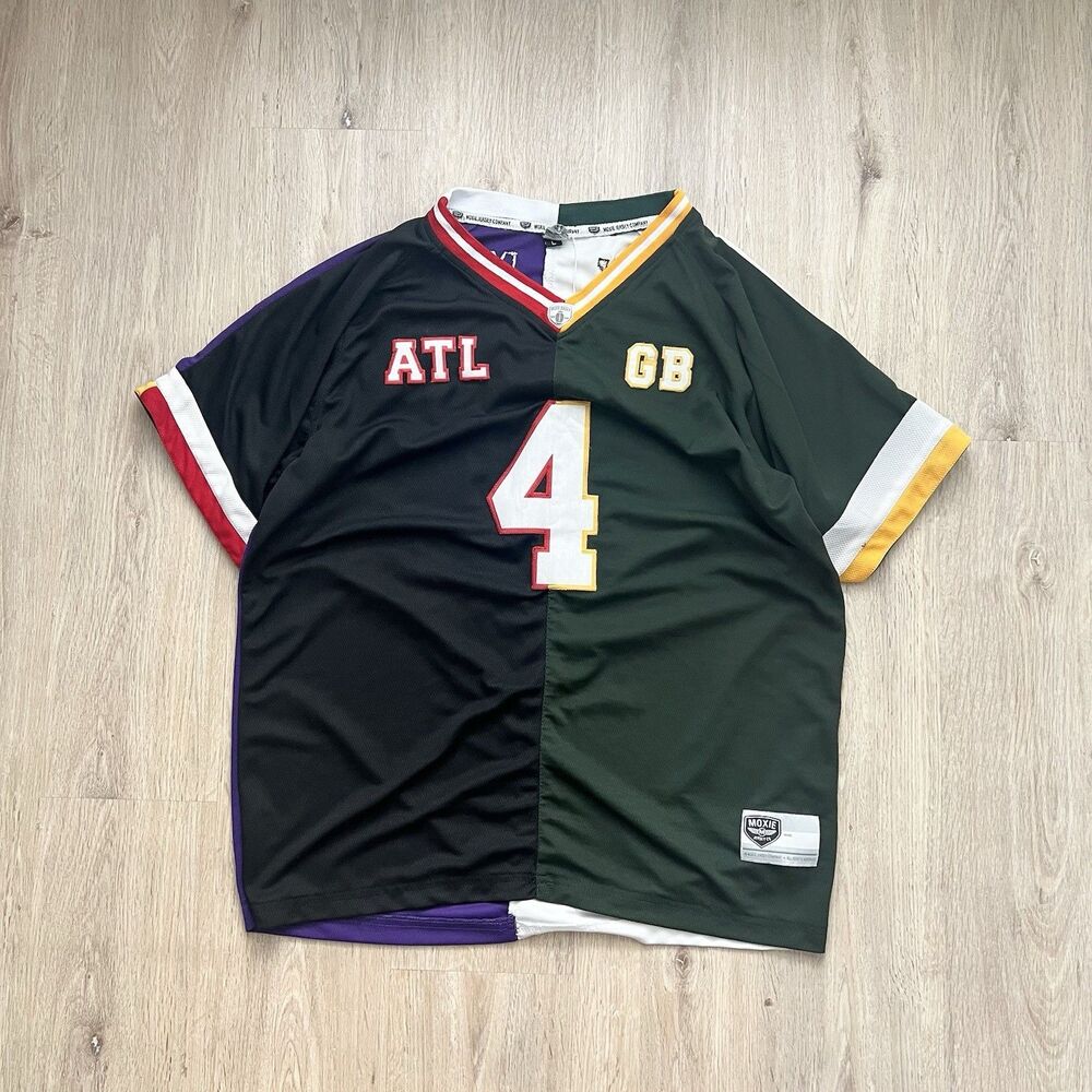 RARE! Brett Favre 4 Pack NFL Split Team Jersey GB -ATL- MN -NY By Moxie Sz L